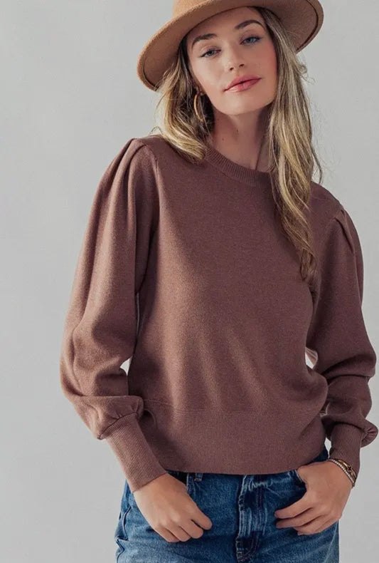 Brown Crew Rib Sweater