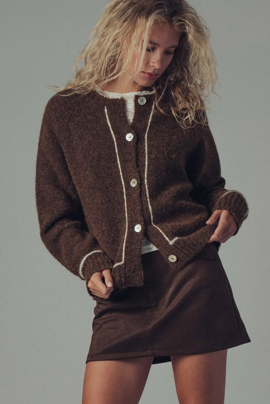 Brown Knit Button Cardigan