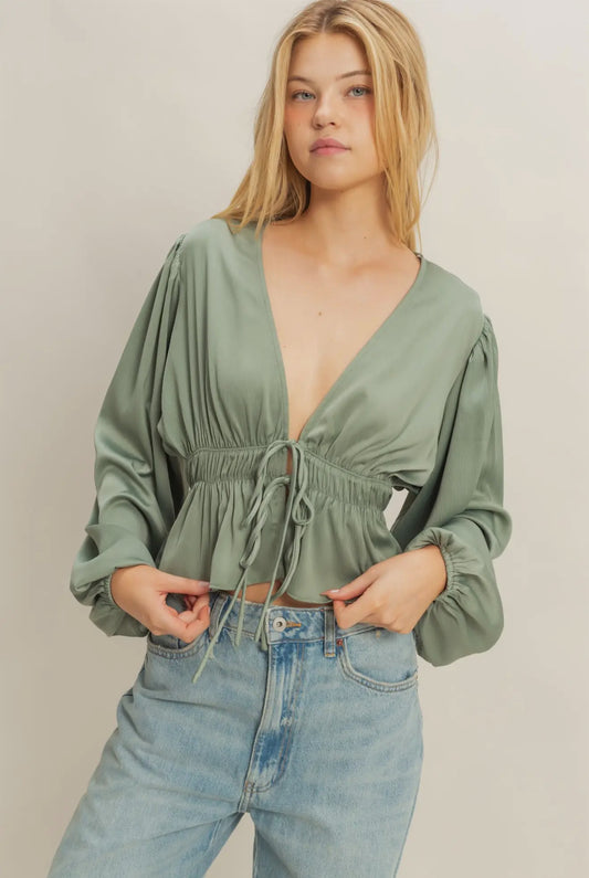 Sage Deep VNeck Blouse