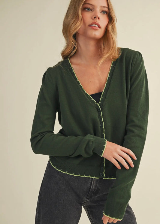 Scalloped Edge Cardigan - Green