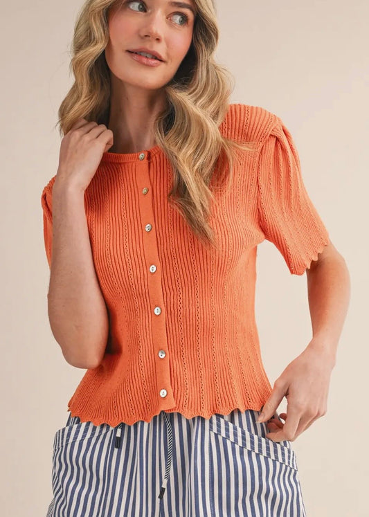 Pointelle Short Sleeve Cardigan