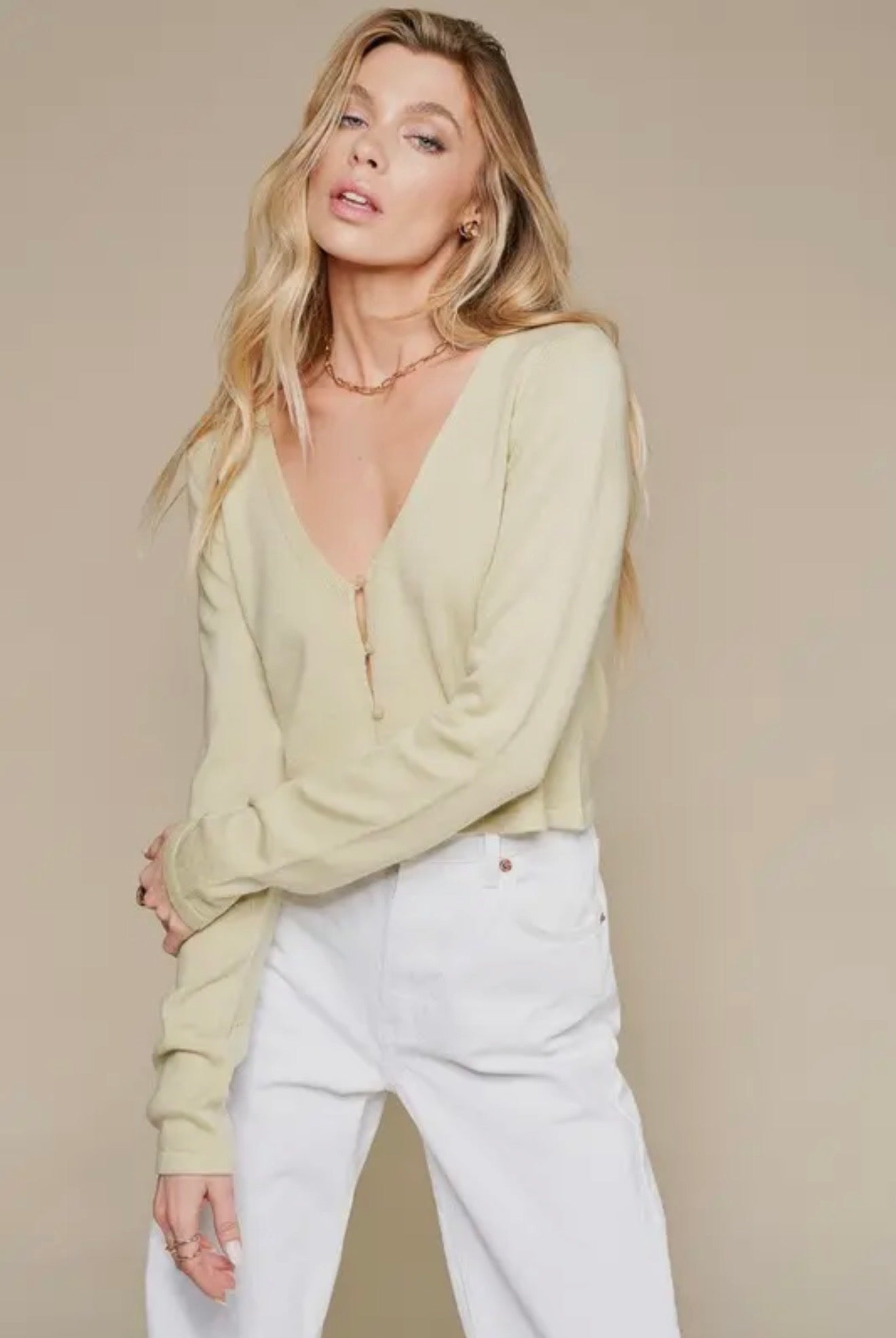 Button-Down V-Neck Cardigan - Mint