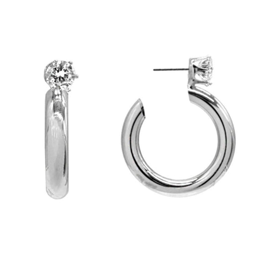 CZ Silver Hoop Earrings