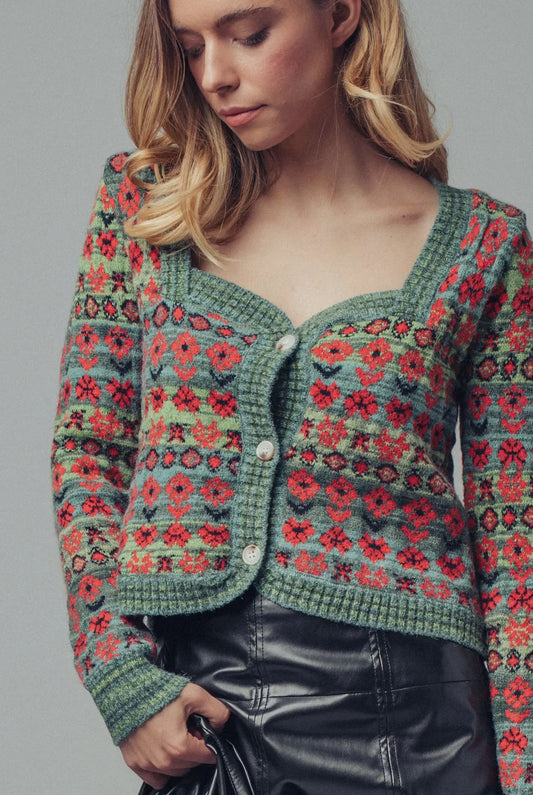 Vintage Floral Knit Cardigan