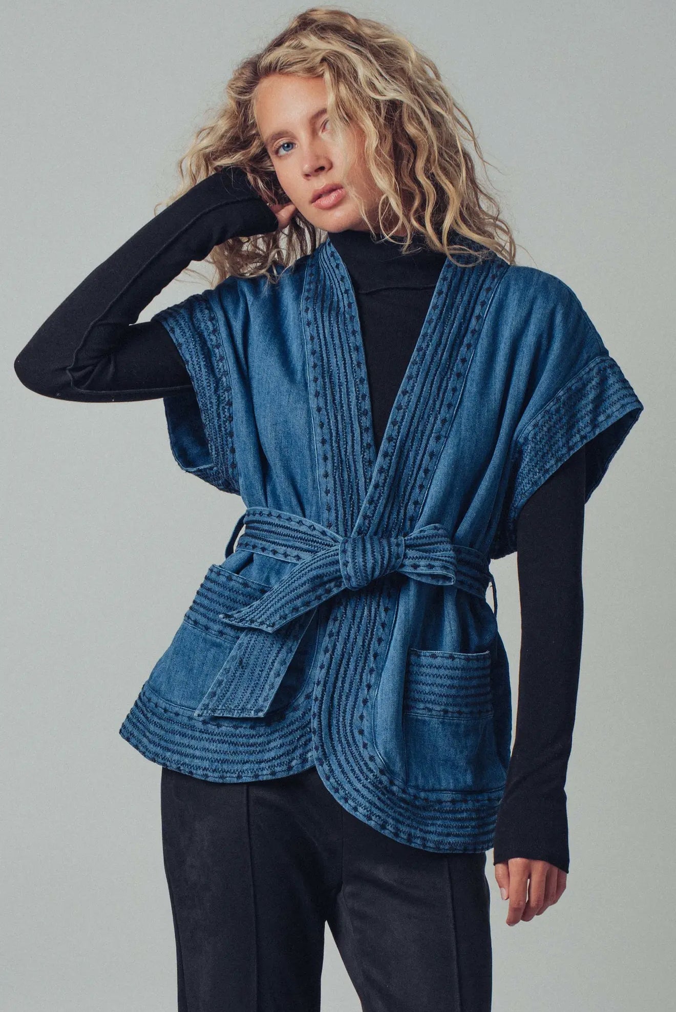 Denim Belted Vest