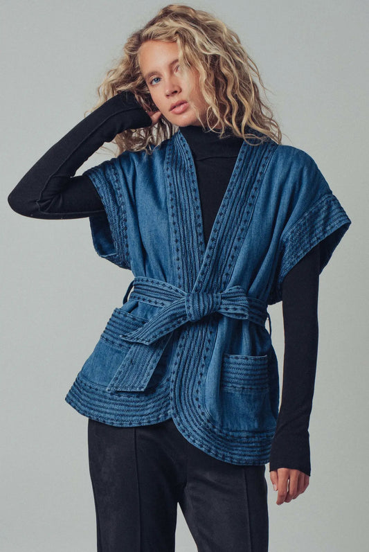 Denim Belted Vest