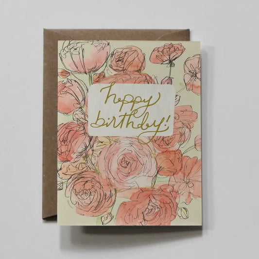 Greeting Card - Pink/Green Floral Birthday