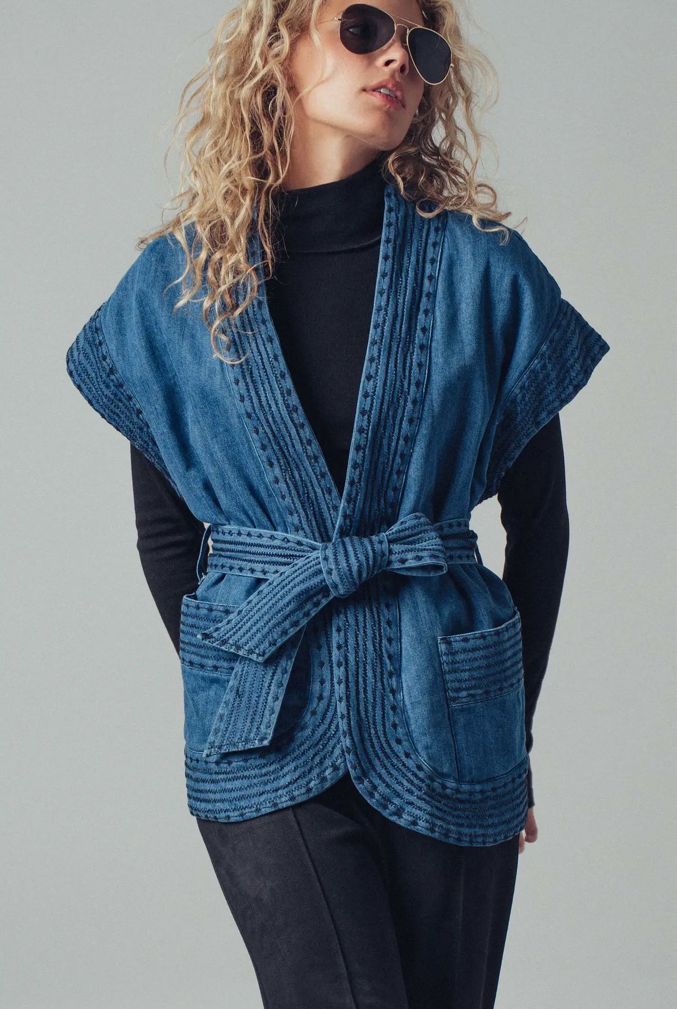 Denim Belted Vest