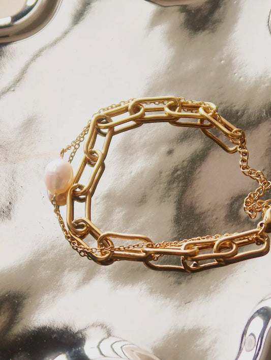 Stacked Chain Pearl Bracelet