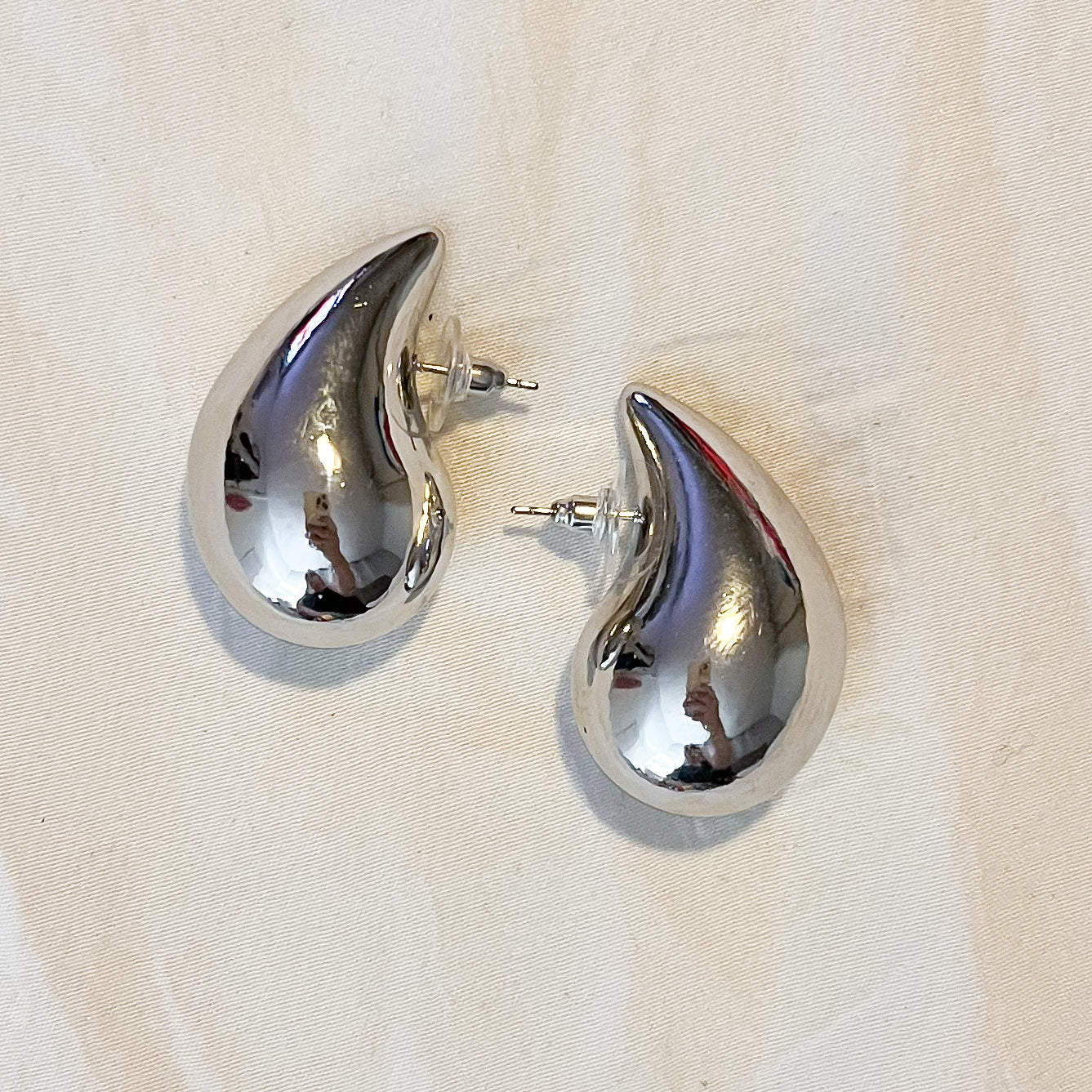 Silver Teardrop Dome Earrings