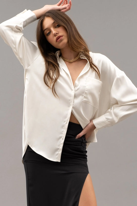 Ivory Satin Button Up Top