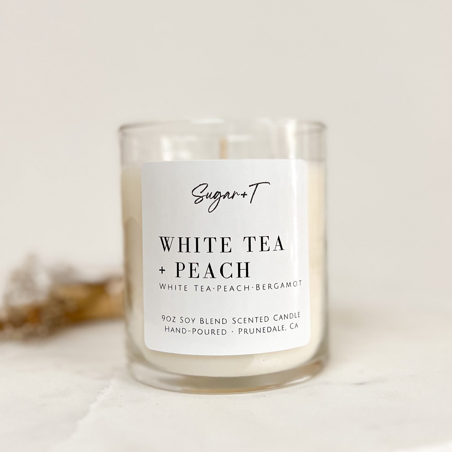 White Tea + Peach Scented Candle