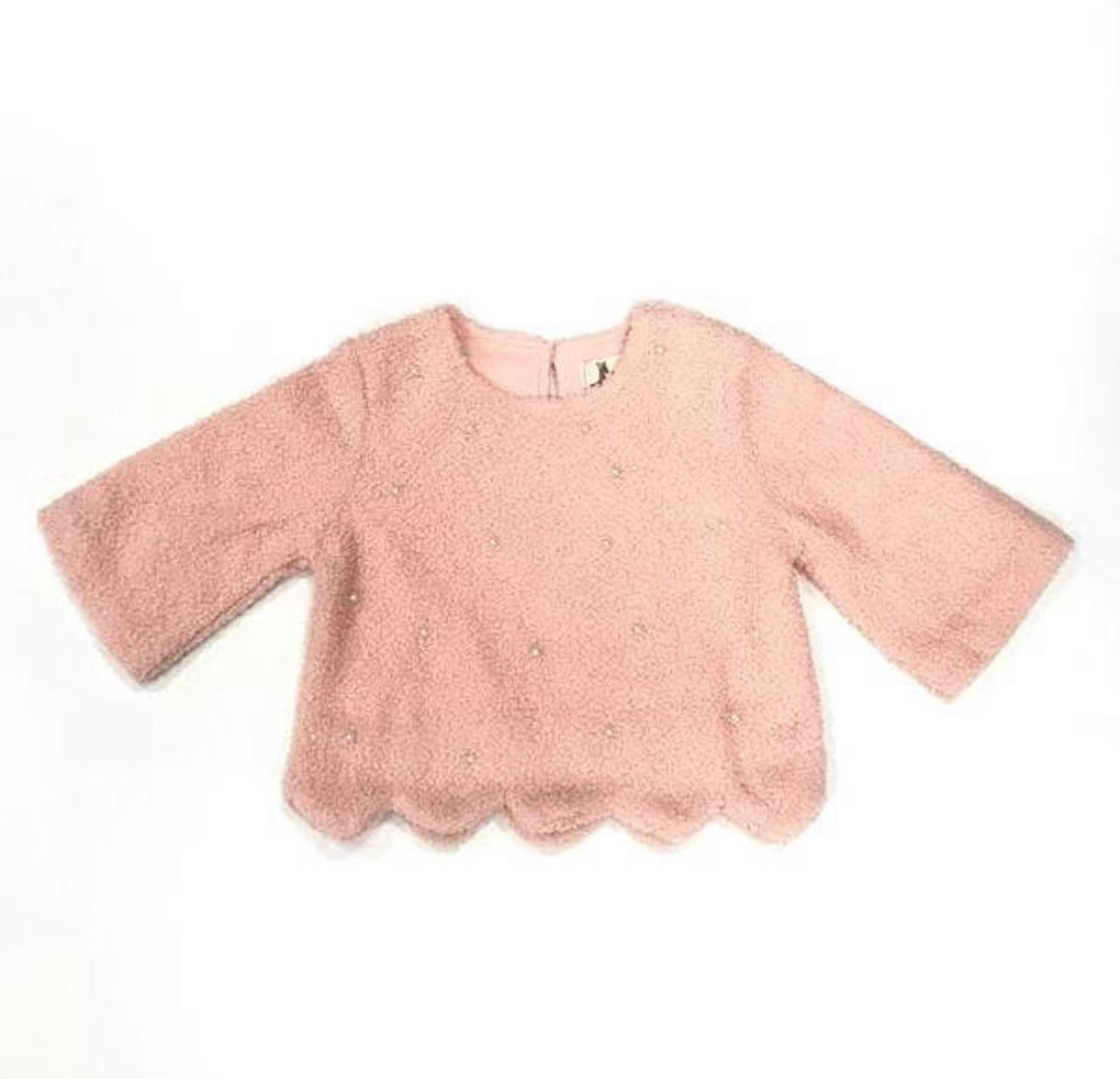 Maddie Girl - Pink Scalloped Pearl Sweater