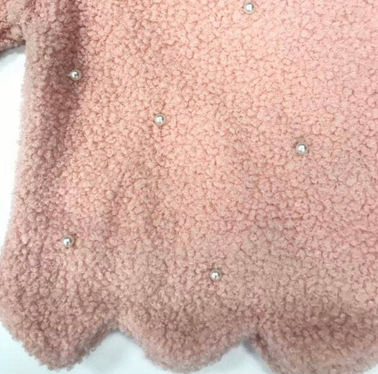 Maddie Girl - Pink Scalloped Pearl Sweater