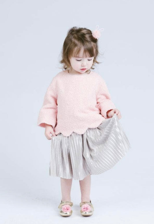 Maddie Girl - Pink Scalloped Pearl Sweater