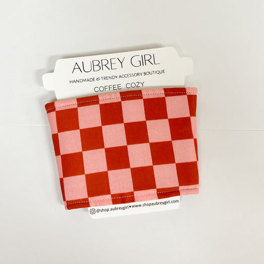 Aubrey + Elle - Pink Checkered Coffee Cozy